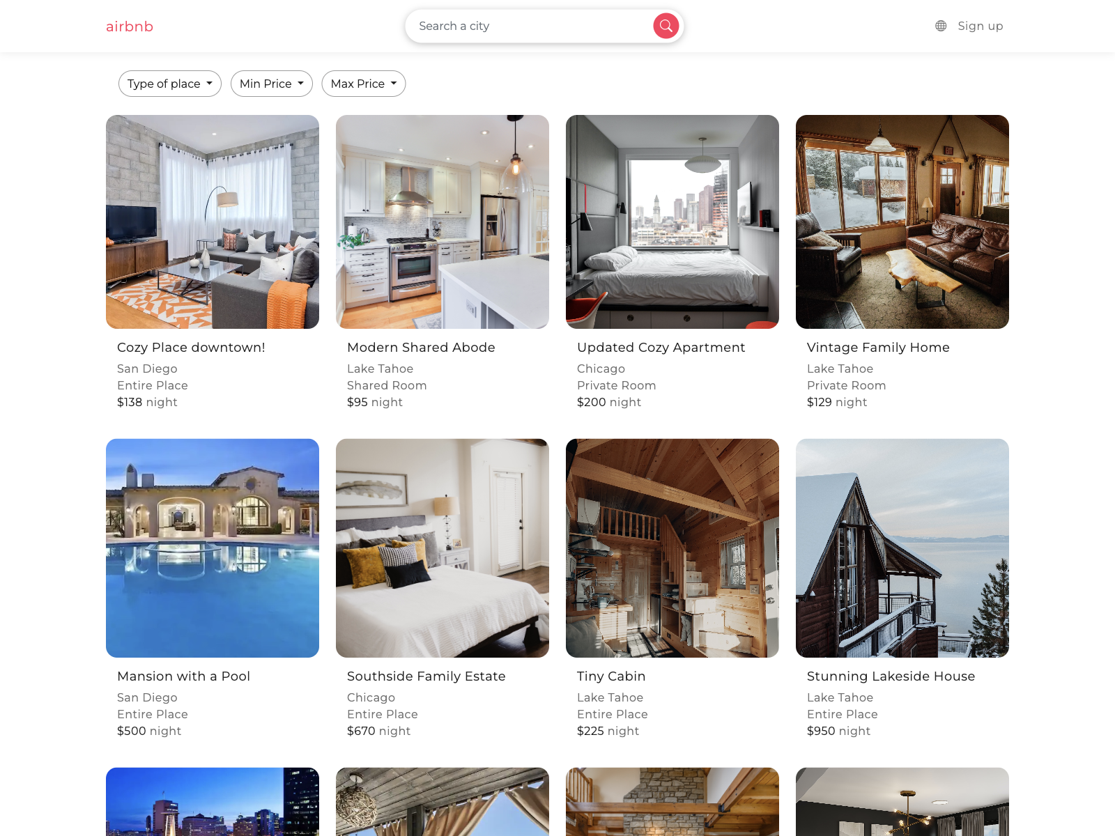 AirBnB Prototype Website Page