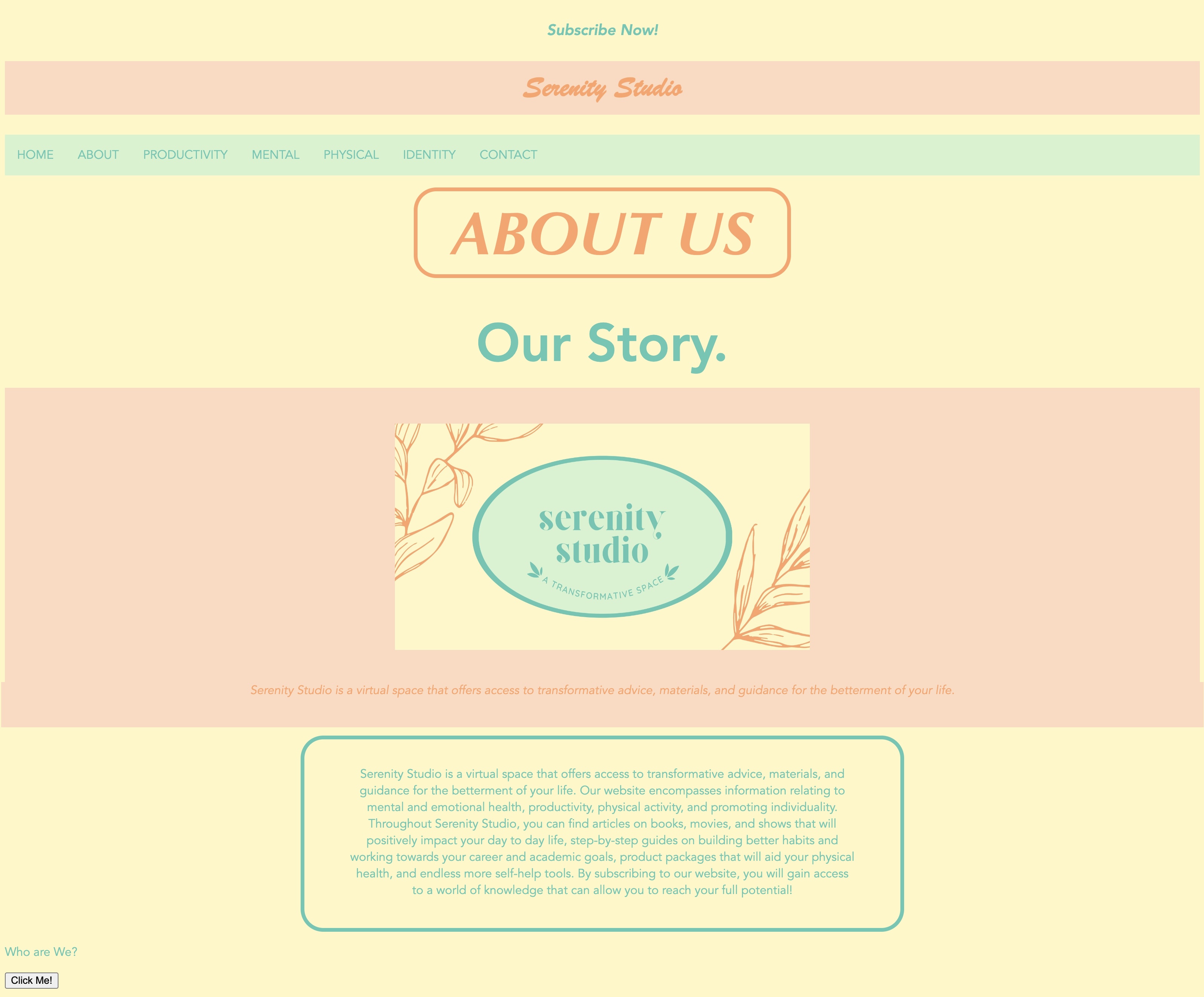 An image of the Serenity Studio landing page.