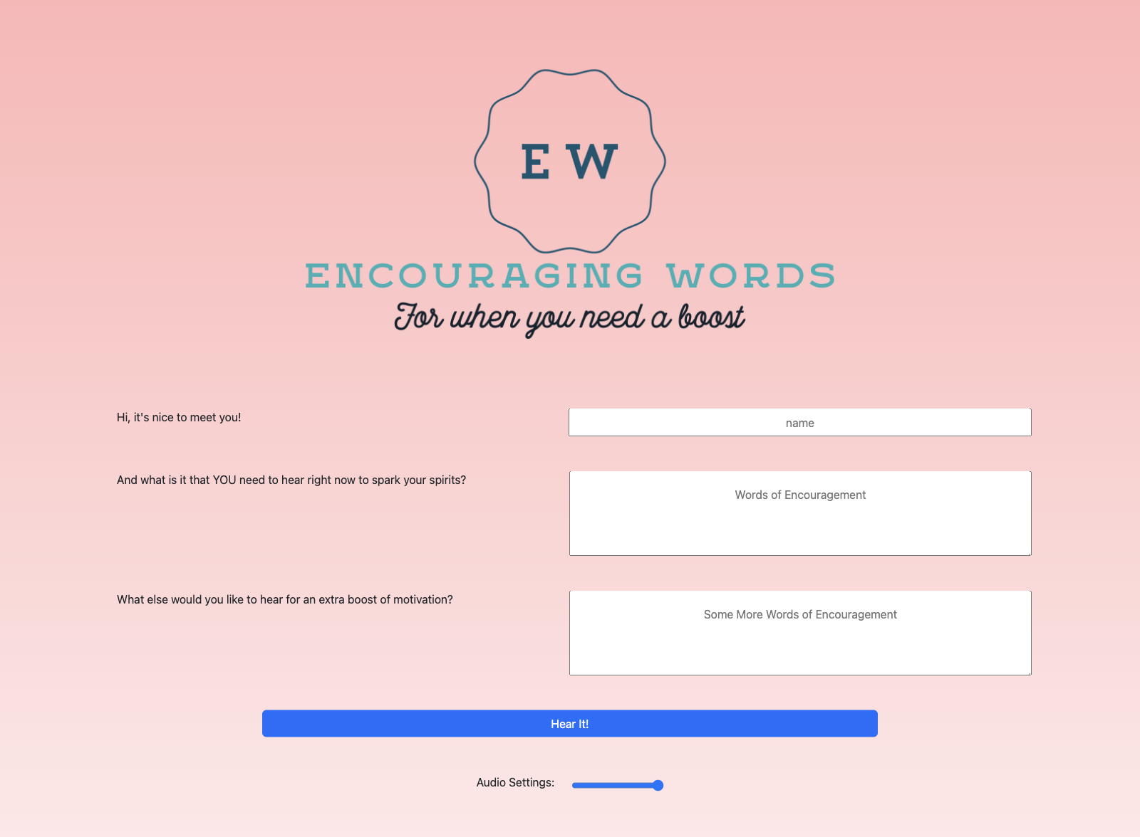 Words of Encouragement Website Page